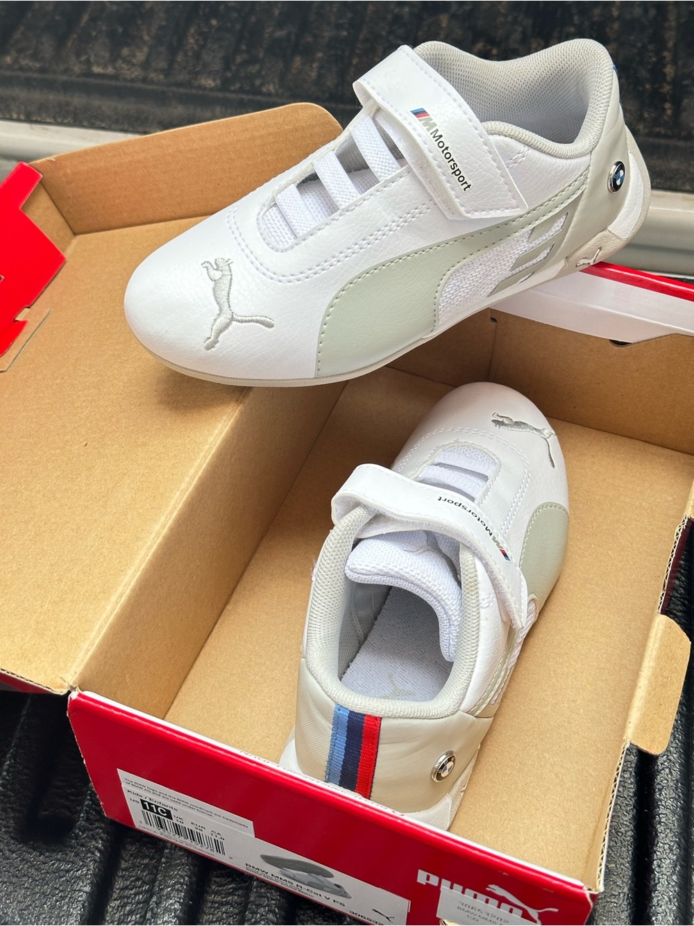 Puma Kids White Motorsport Hook-and-Loop Sneakers with Tricolor Heel Tab